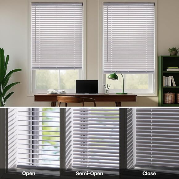 LazBlinds Cordless White 1" Room Darkening Vinyl Mini Blinds, 27" W x 64' H - Picture 4 of 6